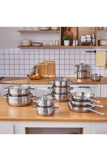 Karaca Elite Edelstahl-Induktions-Kochtopf mit Deckel, 30 cm, Silber