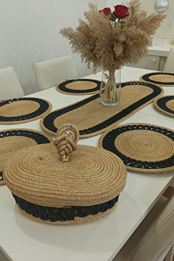 KAAN HOME TEKSTİL Set de 6 coșuri pentru pâine din plasă Kaan Home, cu 1 suport, 1 covoraș și 1 capac, cu model bej crem, pentru prezentare.