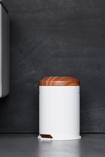 Zift Unique Stainless Steel Wood Lid Patterned Vintage Trash Can 5L Shock Absorber Slow Close Lid Bathroom-Kitchen Bin