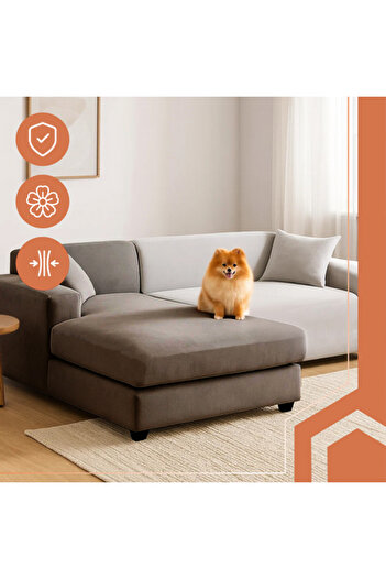 zola Velvet sofa cover 145-185 cm + pillowcase 45x45 cm, elastic, waterproof, light gray
