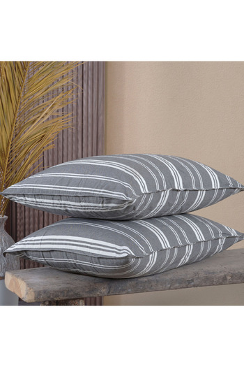 Lief Home Cotton Yarn Dyed Washable Pillowcase with Cover |   Set of 2 |   50X70Cm |   Double Needle Detail