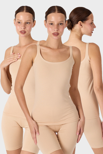 Malabadi Women's Skin Color 3-Piece Thin Strap Backless Modal Tank Top 3m1034