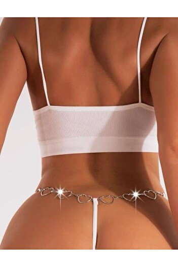 ALFA AKSESUAR 03 Fancy White String Thong with Chain Heart Detail