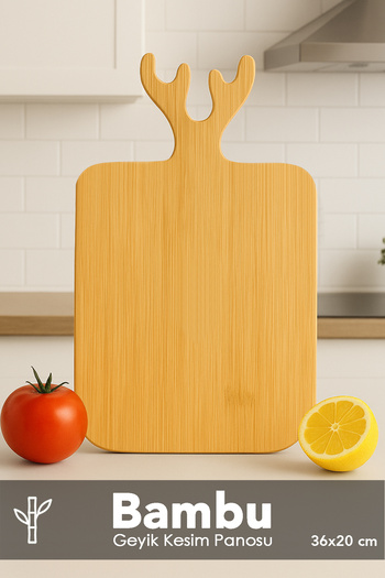 Meleni Home Rectangular Bamboo Cutting Board - Deer Model Serving Presentation Board Presentation Cutting Board 36X20 cm