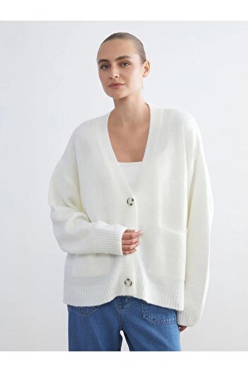 LC Waikiki Lcwaikiki Classic V-Neck Oversize Women's Knitwear Cardigan (W5)