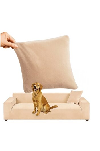 zola Velvet sofa cover 145-185 cm + pillowcase 45x45 cm, elastic, waterproof, beige