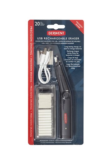 Derwent USB rechargeable electric eraser 20 refills included black
