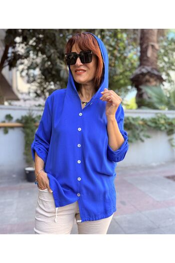 DenizEge Viscose Hooded Shirt Saks Blue
