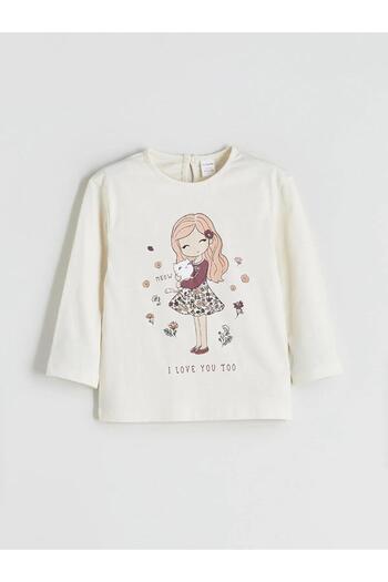 LC Waikiki Μπλουζάκι για κορίτσια με στάμπα LCW Kids Crew Neck (W5)
