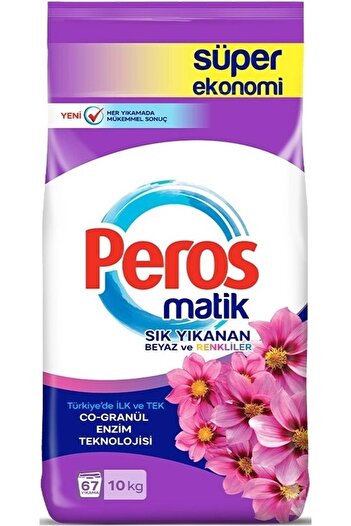 Peros Matik Toz Çamaşır Deterjanı 20KG Yıldız Çiçeği (Beyaz ve Renkliler) (134 Yıkama) (2PK*10KG)