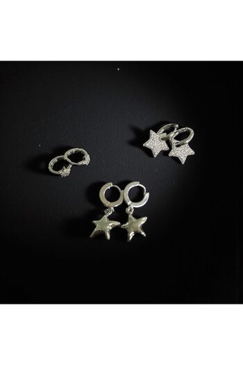 BRZ COLLECTION Stainless Steel Star Hoop Earrings - Silver Color, Symbol of Luck & Radiance Jewelry