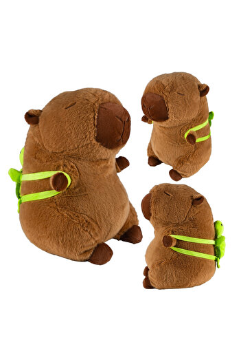 zola Capybara plush toy with turtle backpack, soft polyester, 40 cm, brown/green