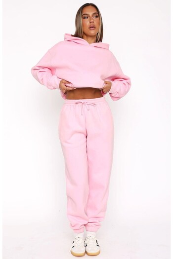 Gia Collection Σετ αθλητικών φόρμας Unisex Oversize Ροζ – Basic, 3-κλωνο ριγέ φλις; Φούτερ με κουκούλα, ελαστικό κάτω μέρος