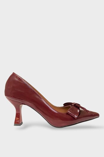 Liger Women's Bow Buckle Pointed Toe Heeled Shoes Burgundy