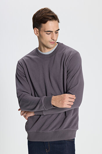 AC&Co / Altınyıldız Classics 3 Thread Warm Cotton Standard Fit Regular Cut Crew Neck Men's Dark Gray Sweatshirt
