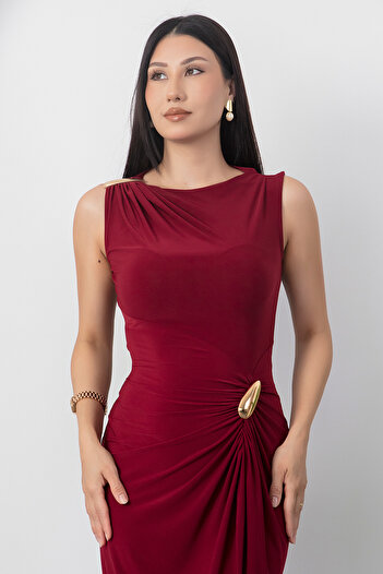 PULLIMM Crew Neck Buckle Detailed Slit Dress Ny3005