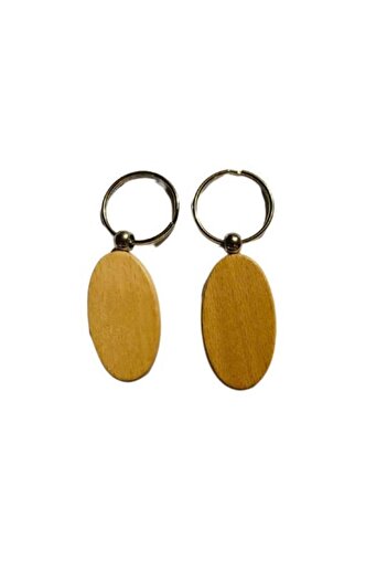 OEM Oval Lacquered Wooden Keychain with Metallic Ring, 5x3 cm
