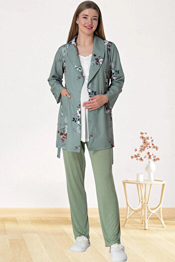 Mollycrush Women's Maternity Pajama Set with Dressing Gown 5804