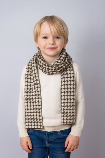 Sebir Moda Houndstooth Patterned Double-Sided Children's Scarf (Age 5-10, 30X140Cm)
