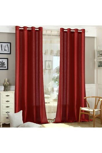 MIULEE Set of 2 sheer linen curtains Translucent 140 x 260 cm, red