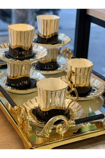 Laopala Diva Black Striped Handmade Coffee Cup Set for 6 People