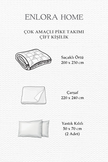 Enlora Home Çok Amaçlı Pike Takımı Çift Kişilik Zigzag Ekru (Tam Takım)