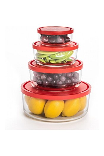Bormioli Rocco Set of 4 glass casseroles with red lid BORMIOLI GELO
