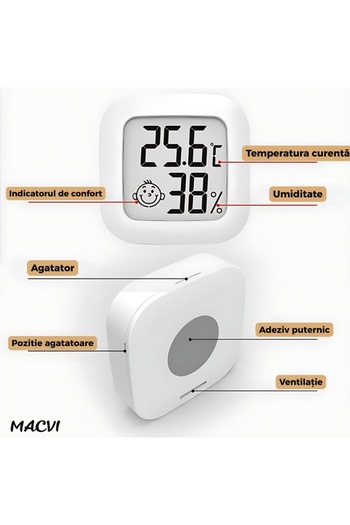 MACVI MACVI® Digital Thermometer and Hygrometer with LCD Display, Temperature and Humidity, Compact
