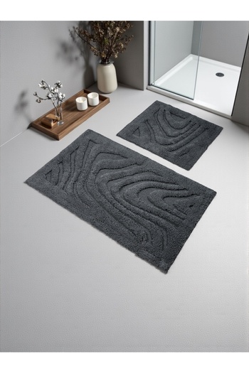 Hülya Home Astraa Cotton Bath Mat Set (60X100)(50X60Black+