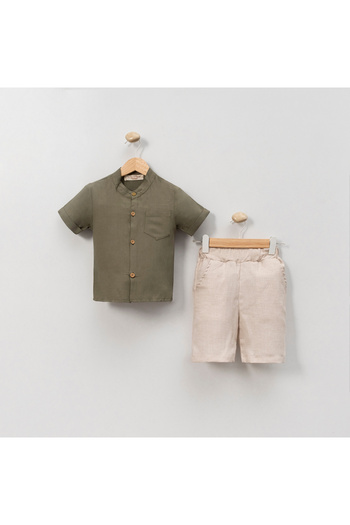 So Pearl Judge Collar, Short Sleeve, Shirt, Shorts with Pockets, Boy, Summer, 2-Piece Set