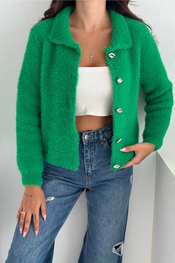 FEMELLE Green Bearded Knitwear Cardigan Soft Textured - Gold Button Detail Standard Size