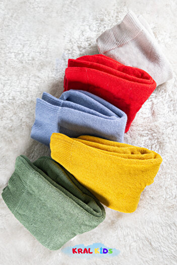 KRAL SOCKS Kız - Erkek 5 Çift Çocuk Termal Çorap – Kışlık Kalın Havlu Pamuklu, Renkli Set