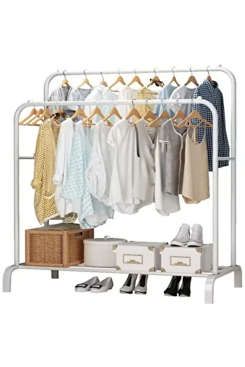 Cady One Metal Clothes Hanger Organizer and White Clothes Rack with Wheels 110x55x150 cm