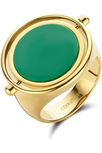 Cerruti 1881 Medalion Goldplated Ring with Green Onyx