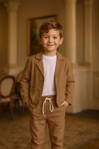 Pollito Boy's Linen Jacket and Pants 3-Piece Set