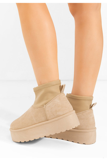 B T Shoes Béžové dámské válenky na platformě Aydena