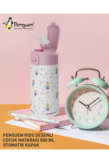 Penguen 500ml Children's Water Bottle |   Stainless Steel |   With Straw |   Bpa-Free |   With Leak-Proof Lid