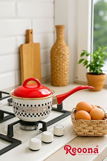 Reoona Stylish and Durable Enamel Pot 16 cm – for Eggs, Sauces and Small Portions of Food