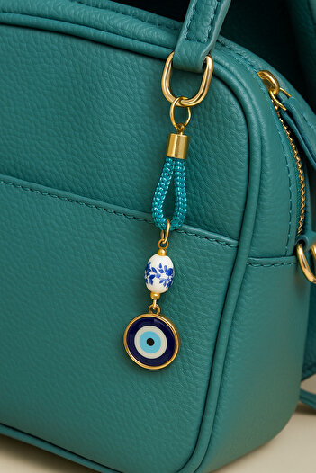 simagift Turquoise Crystal Stone Evil Eye Beaded Keychain - Ceramic Beaded, Gift Bag Accessory