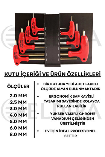 ELDİPA 7 Piece t Type Allen Key Set - Allen Set, Curved Handle, Cr-V Steel