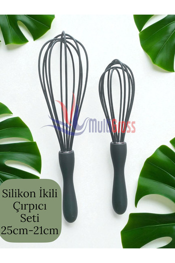 Multiamo 2-Piece Silicone Cake Ayran Soup Mixer Egg Pudding Sauce Cream Cheese Whisk Beater Gray