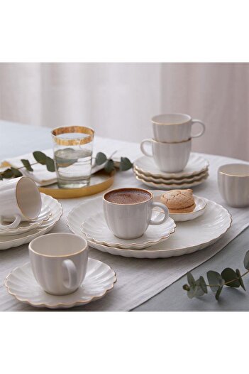 Kütahya Porselen 12 Piece Coffee Cup Set - Kütahya Porcelain, Bone Luz Form Gold Net