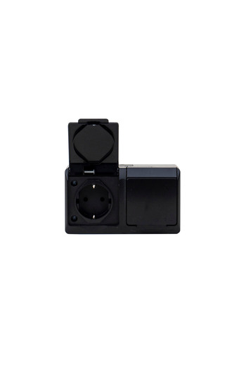 Hermes Priză dublă neagră cu capac HERMES, 16A/250, IP44 ELPL-0325-09