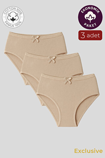 Kompedan Kadın Yüksek Bel Pamuklu Ribana Slip Külot 3'lü Paket – Esnek & Rahat | Ten K0305