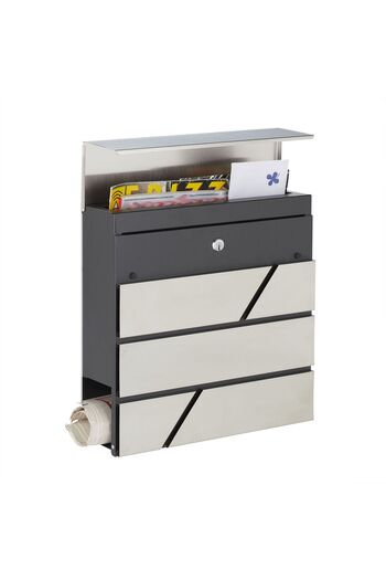 Relaxdays Outdoor mailbox, newspaper space, pocket for advertising materials, 2 keys, 37 x 37 x 11 cm