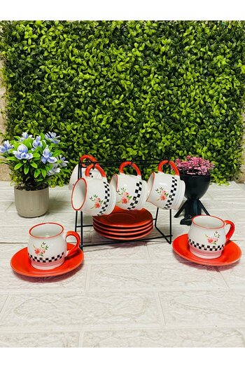 Home Luxury Cup Set with 6 Hanging Checkered Pattern Cups
