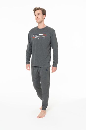 U.S. Polo Assn. U.S. Polo Assn. 18951 Men's Long Sleeve Crew Neck Pajama Set with Leg Bands - Anthracite Melange