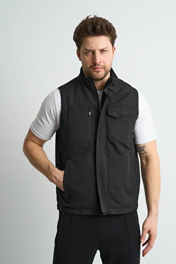 Shooter Sportswear Premium Outdoor Men's Vest Multi-Pocket Black with Print Detail