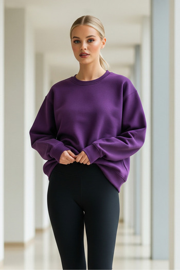 COMBİNE MİCHAİL Women's Oversize Winter Loose Purple Sweatshirt