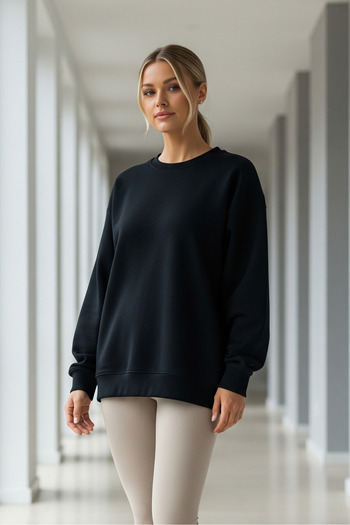 COMBİNE MİCHAİL Γυναικείο χειμερινό φούτερ oversize casual μαύρο